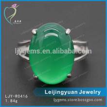 China wholesale good quality green jade stone silver ring price for women